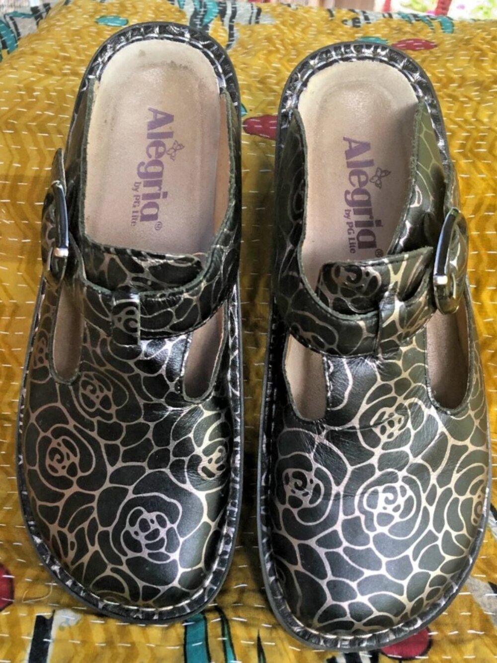 Alegria ALG-530 Mary Jane Floral Leather Comfort clogs black silver 37